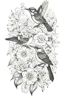 flowers and birds, lace and gems scattered throughout tattoo design idea