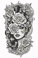 mexican women with rose and gem  tattoo design idea