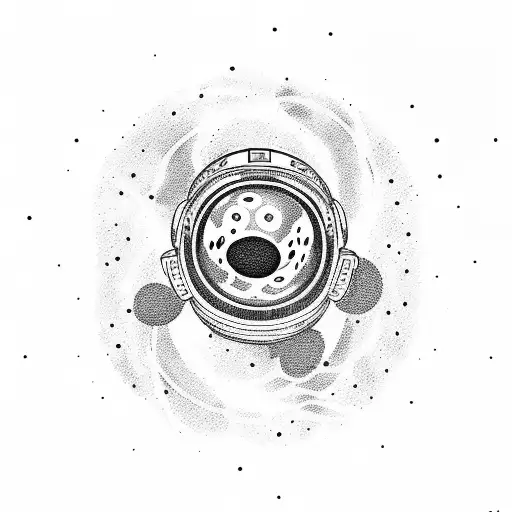 A dotwork tattoo of an astronaut floating in space with a black hole in the background tattoo design idea