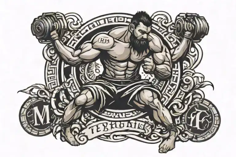 mma fighter with some greek alphabet and without colour make it simple tattoo design idea