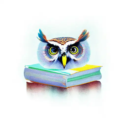 Owl over books tattoo design idea
