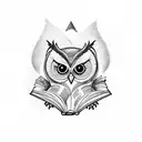 Owl over books tattoo design idea