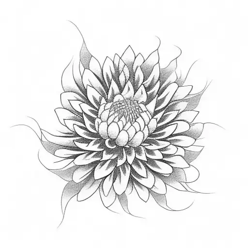 japanese hannya with chrysanthemum flowers in a blackwork style tattoo design idea