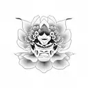 japanese hannya with chrysanthemum flowers in a blackwork style tattoo design idea