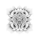 japanese hannya with chrysanthemum flowers in a blackwork style tattoo design idea