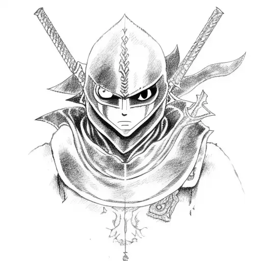 guts from berserk anime with his berserk armor holding his greatsword tattoo design idea