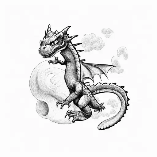 cute dragon dinosaur tattoo design idea