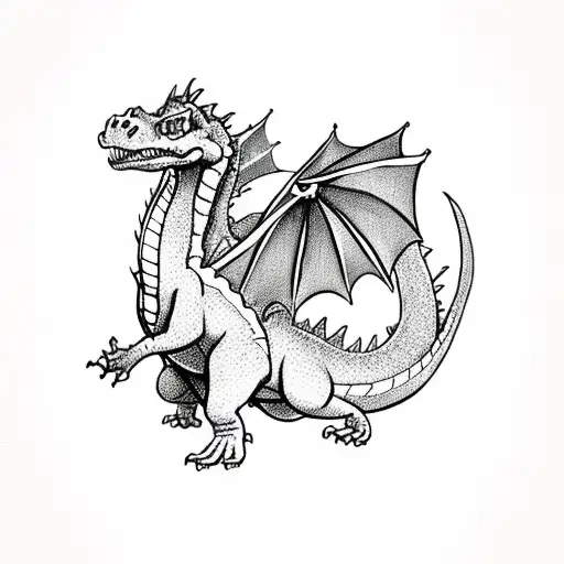 cute dragon dinosaur tattoo design idea