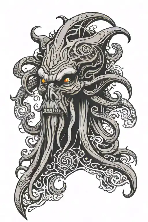 cthulhu head with cultist runes tattoo design idea