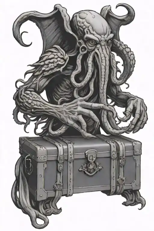 cthulhu holding treasure chest tattoo design idea