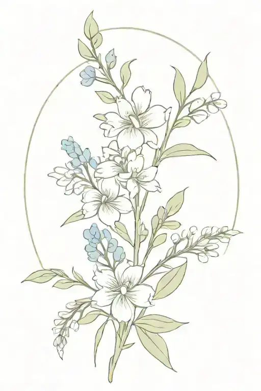forget me nots and "snapdragons" bouquet tattoo design idea