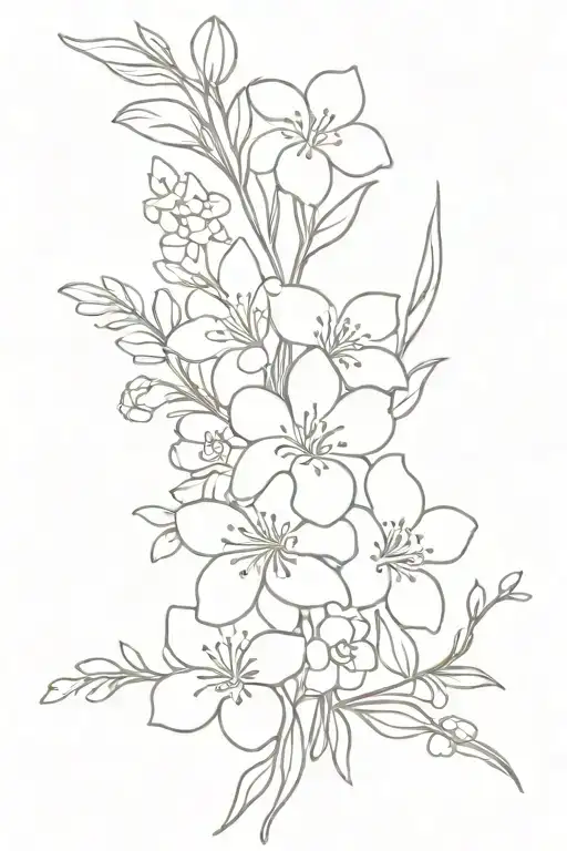 forget me nots and snapdragons bouquet tattoo design idea