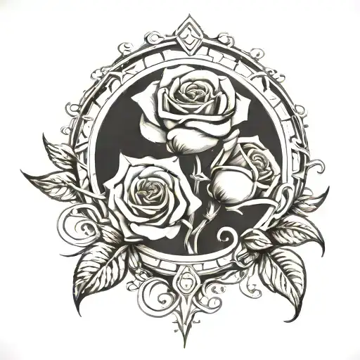 Roman numerals and rose  tattoo design idea