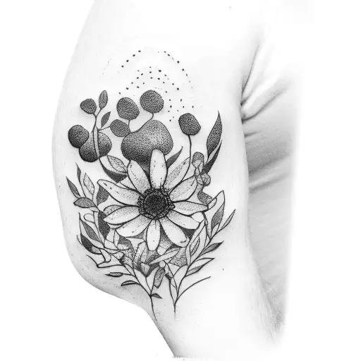 Wild flower and leaves, forearm tattoo wrap around arm from thumb tattoo design idea
