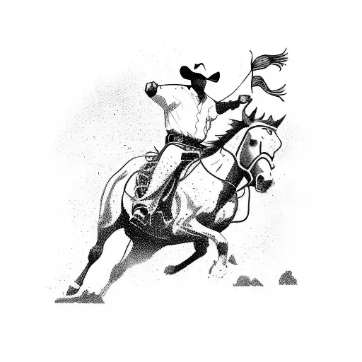 A dynamic composition of a rodeo scene, featuring a horse, rider, and bulls in action tattoo design idea