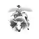 A dynamic composition of a rodeo scene, featuring a horse, rider, and bulls in action tattoo design idea