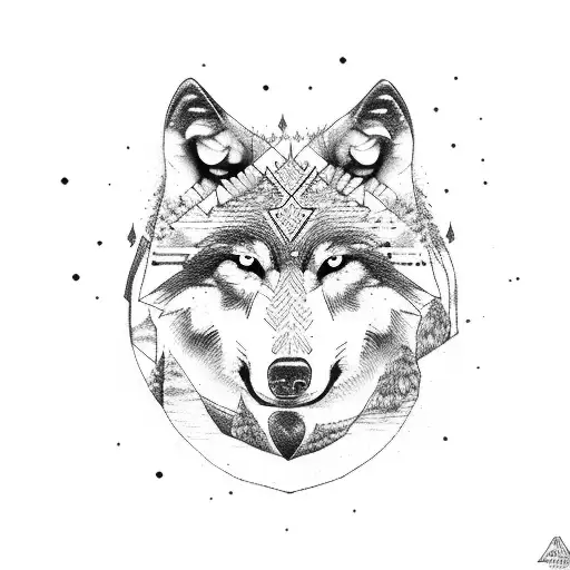 wolf and a bear in the woods tattoo design idea