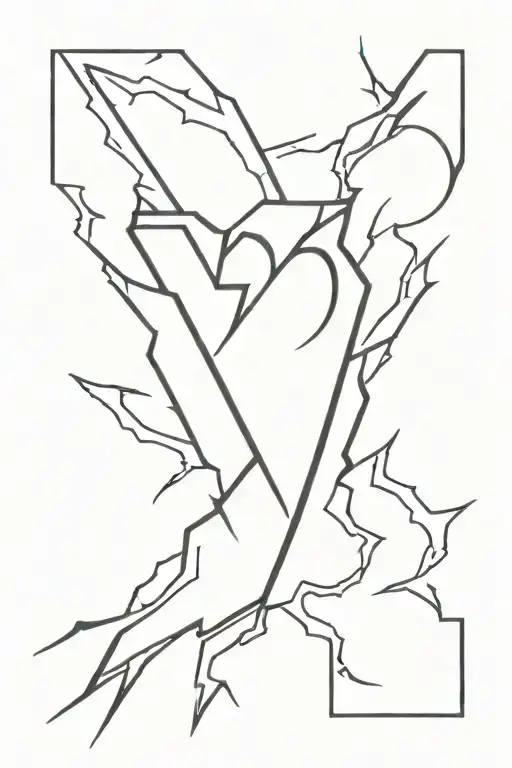  sketch of a black and white tattoo: lightning bolts in the shape of a heart tattoo design idea
