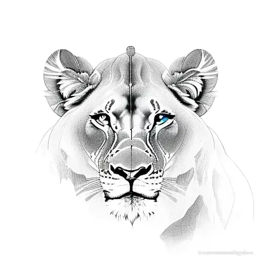lioness looking down on two clocks tattoo design idea