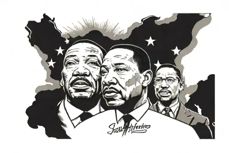 black Mount Rushmore with Patrice Lamumba, Martin Luther king, and Malcolm x tattoo design idea
