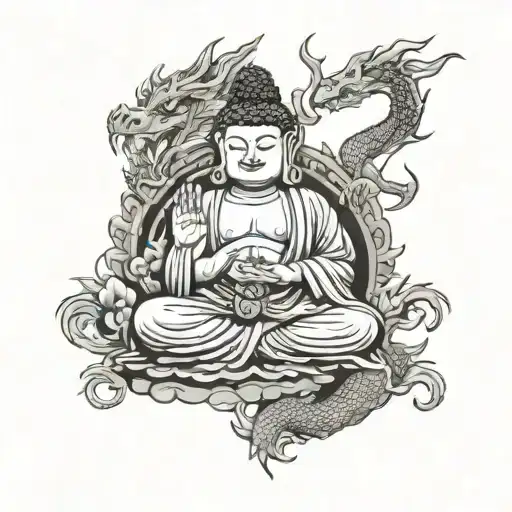 oriental temple buddha dragon tattoo design idea