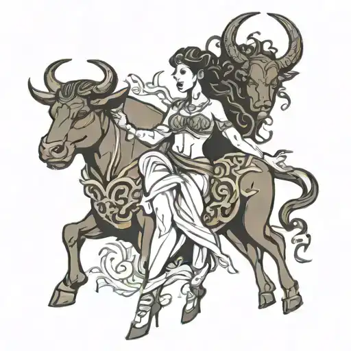 taurus Goddess with bull mythical tattoo design idea