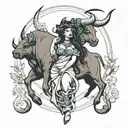 taurus Goddess with bull mythical tattoo design idea