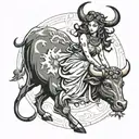 taurus Goddess with bull mythical tattoo design idea