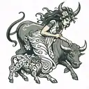 taurus Goddess with bull mythical tattoo design idea