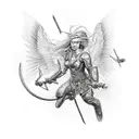 A realistic depiction of the Valkyries, warrior maidens of Norse mythology, riding into battle on their winged horses, with lightning bolts illuminating the scene and runes of protection adorning their armor. tattoo design idea