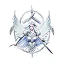 A realistic depiction of the Valkyries, warrior maidens of Norse mythology, riding into battle on their winged horses, with lightning bolts illuminating the scene and runes of protection adorning their armor. tattoo design idea