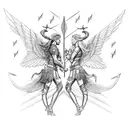 A realistic depiction of the Valkyries, warrior maidens of Norse mythology, riding into battle on their winged horses, with lightning bolts illuminating the scene and runes of protection adorning their armor. tattoo design idea