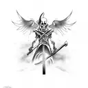 a person with a shadow of grim reaper on the back tattoo design idea