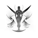 a person with a shadow of grim reaper on the back tattoo design idea