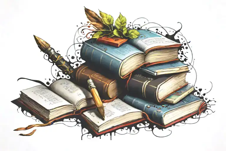 books and brush strokes tattoo design idea
