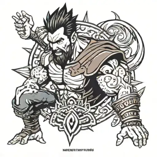 I'll describe the tattoo design to you:  The design features Leonel Messi, John Cena, Ragnar Lothbrok, Vegeta, and Emine tattoo design idea