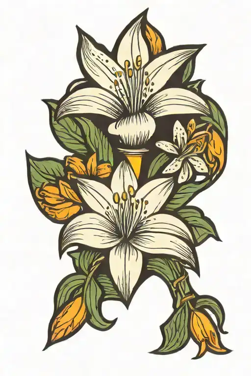 dagger and easter lily flower tattoo design idea