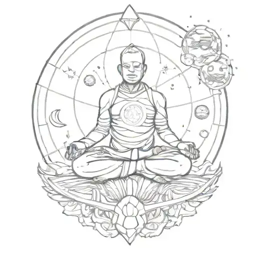 Sketch style tattoo of a celestial being meditating on the vastness of space tattoo design idea
