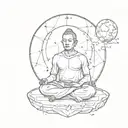 Sketch style tattoo of a celestial being meditating on the vastness of space tattoo design idea