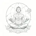 Sketch style tattoo of a celestial being meditating on the vastness of space tattoo design idea