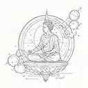 Sketch style tattoo of a celestial being meditating on the vastness of space tattoo design idea