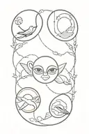 see no evil speak no evil hear no evil letters written,planets and birds as the backround  tattoo design idea