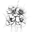 Flowers with Names Awbrey, Jaylen, and Lucas on shoulder down to elbow tattoo design idea