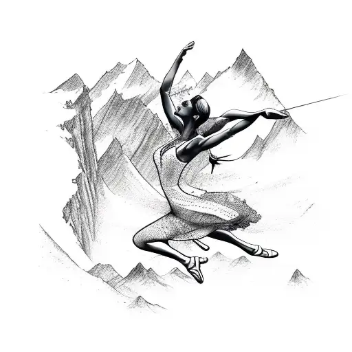 A dancer gracefully leaping over a mountain range tattoo design idea