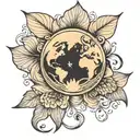 earth with lotus flower and lotus leaf morphing tattoo design idea
