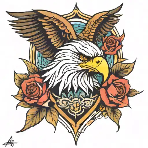 eagle and rose mix tattoo design idea