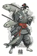 samurai with pez koi with tattoo design idea