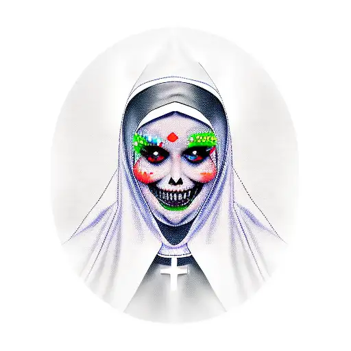 scary nun black trash polka tattoo design idea