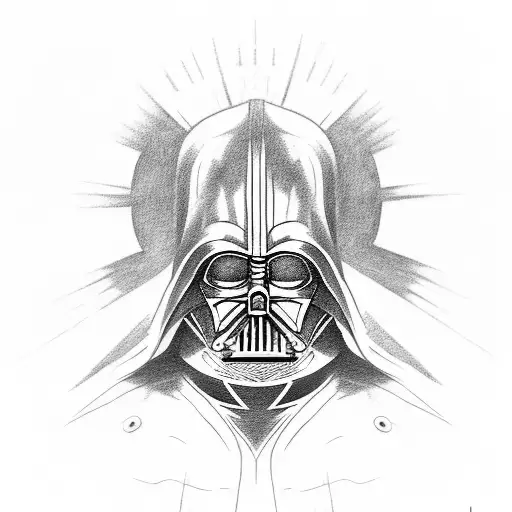 Consider a Sith Lord tattoo with a menacing figure adorned in dark robes, wielding a red lightsaber, surrounded by symbo tattoo design idea