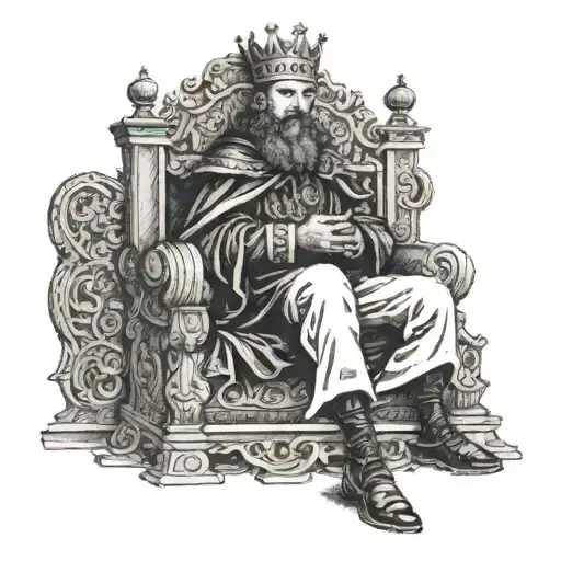 a king sitting on a throne, wheeping with "John 11:35" written under it  tattoo design idea